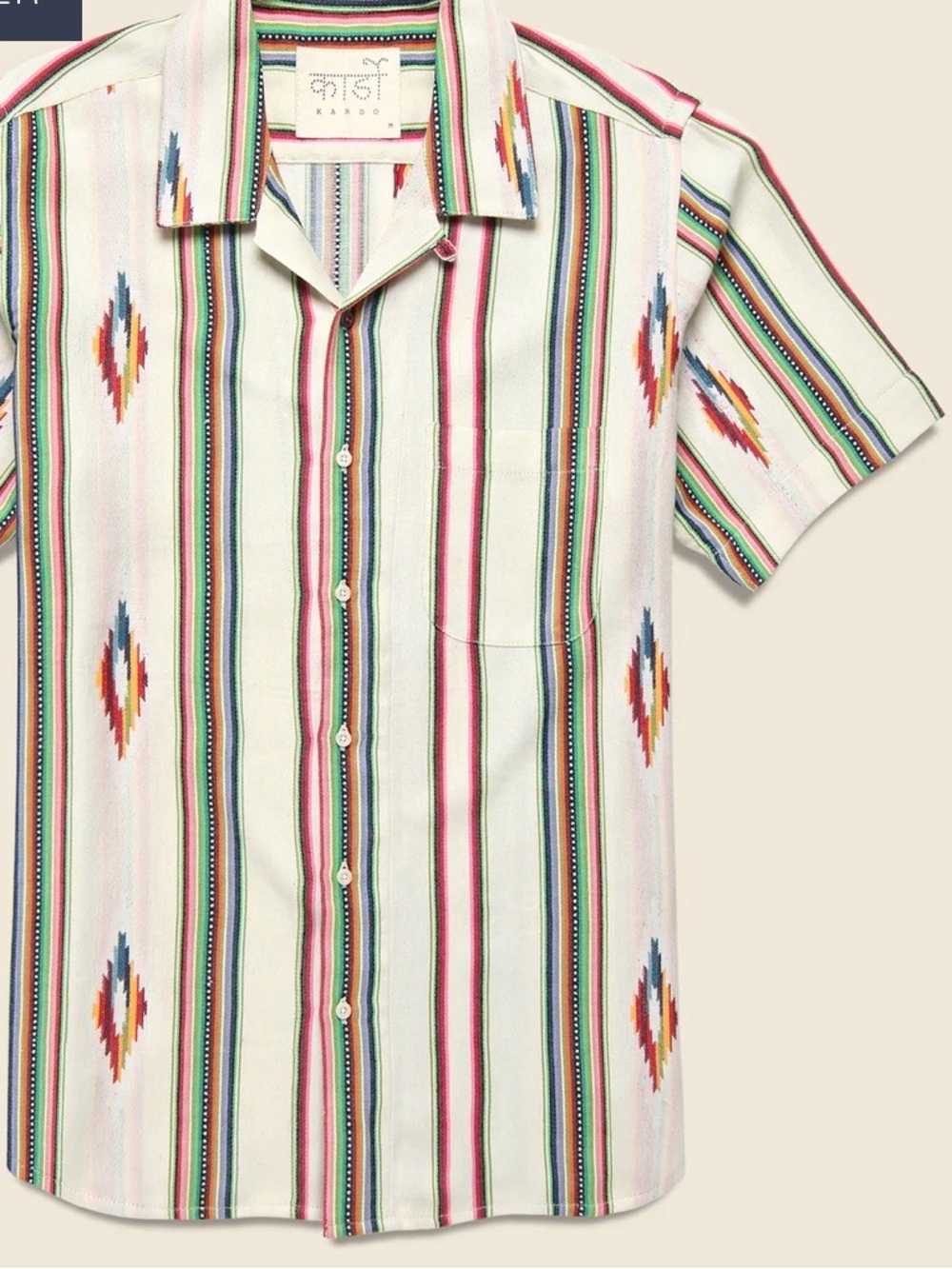 NWOT - Kardo Handwoven Blanket Stripe Shirt - Ecru - Size L